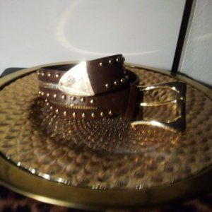 Unisex Brown Gold studded belt